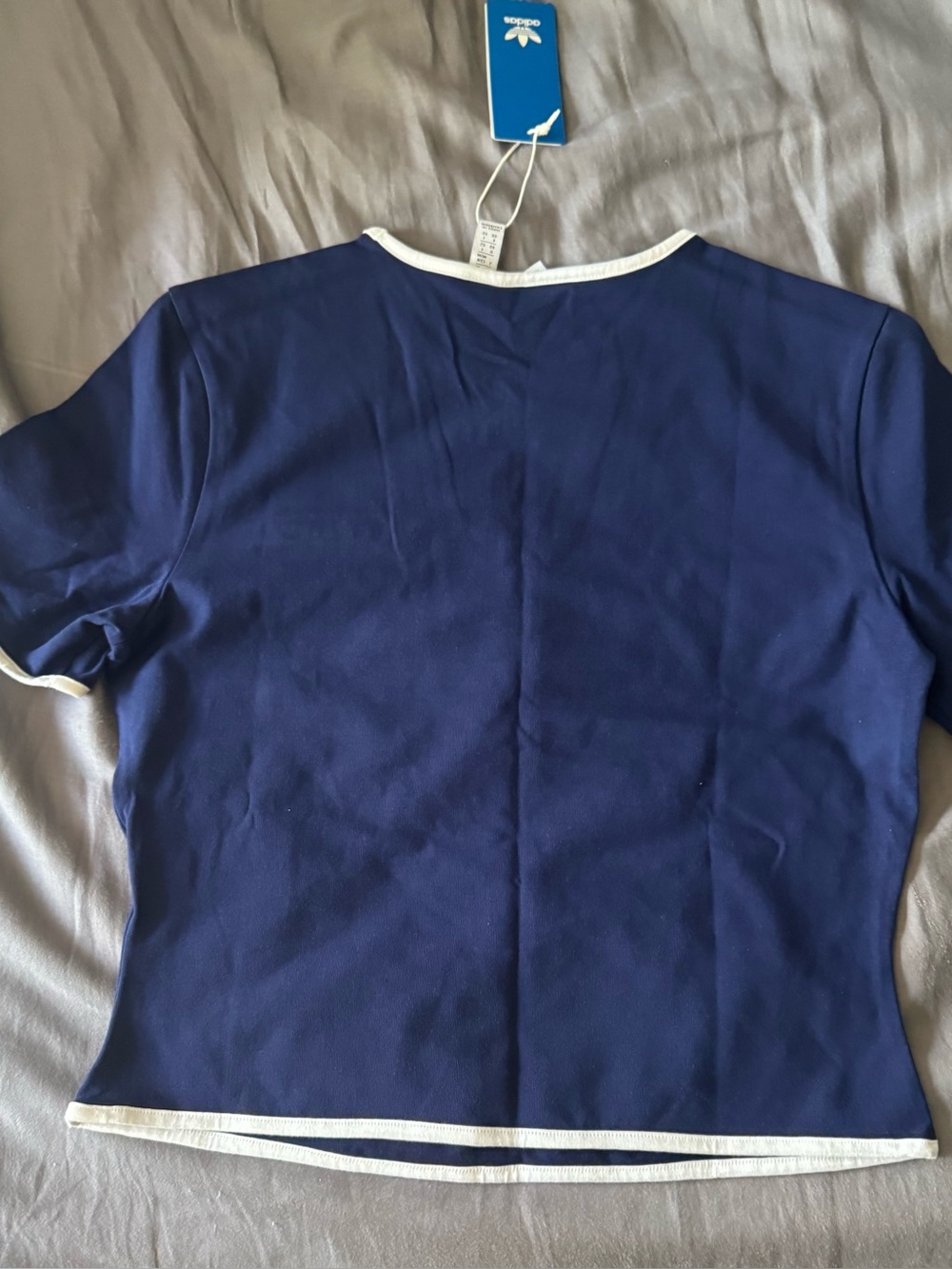 adidas Navy Blue Cropped Tee with White Trim and Logo - Picture 3 of 3